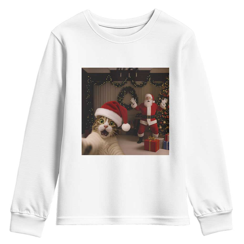 Funny Cat With Santa Selfie Christmas Youth Sweatshirt - Wonder Print Shop