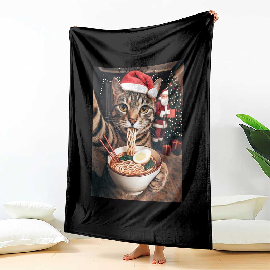 Funny Cat Ramen Selfie With Santa Christmas Throw Blanket - Wonder Print Shop