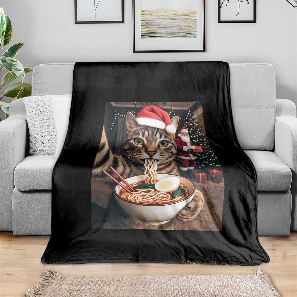Funny Cat Ramen Selfie With Santa Christmas Throw Blanket - Wonder Print Shop