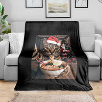 Funny Cat Ramen Selfie With Santa Christmas Throw Blanket - Wonder Print Shop