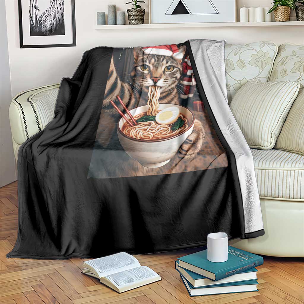 Funny Cat Ramen Selfie With Santa Christmas Throw Blanket - Wonder Print Shop