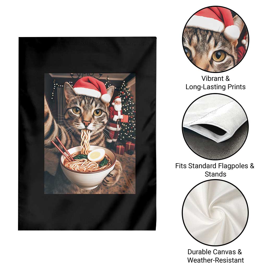 Funny Cat Ramen Selfie With Santa Christmas Garden Flag - Wonder Print Shop