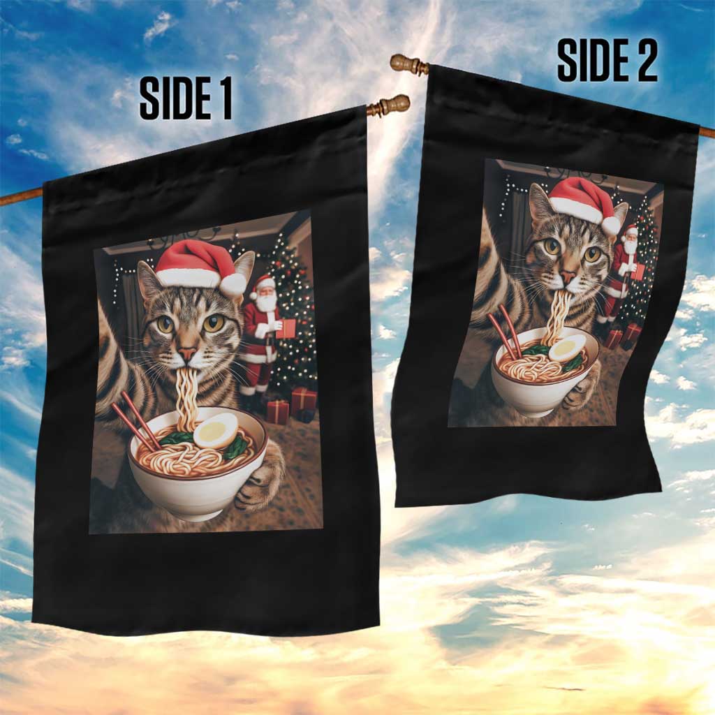 Funny Cat Ramen Selfie With Santa Christmas Garden Flag - Wonder Print Shop