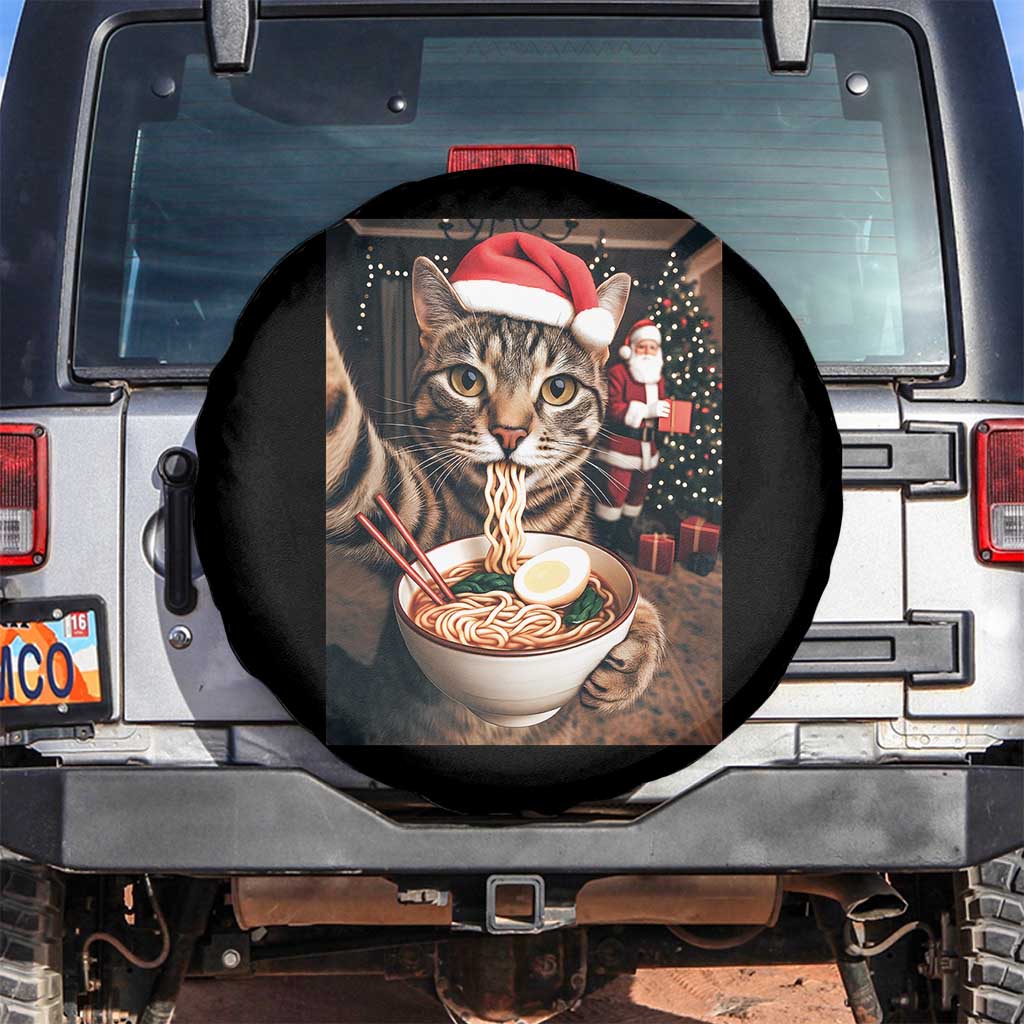 Funny Cat Ramen Selfie With Santa Christmas Spare Tire Cover - Wonder Print Shop