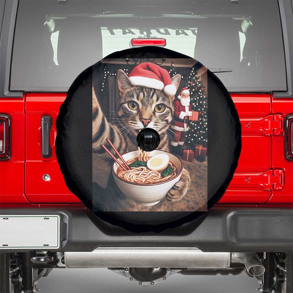 Funny Cat Ramen Selfie With Santa Christmas Spare Tire Cover - Wonder Print Shop
