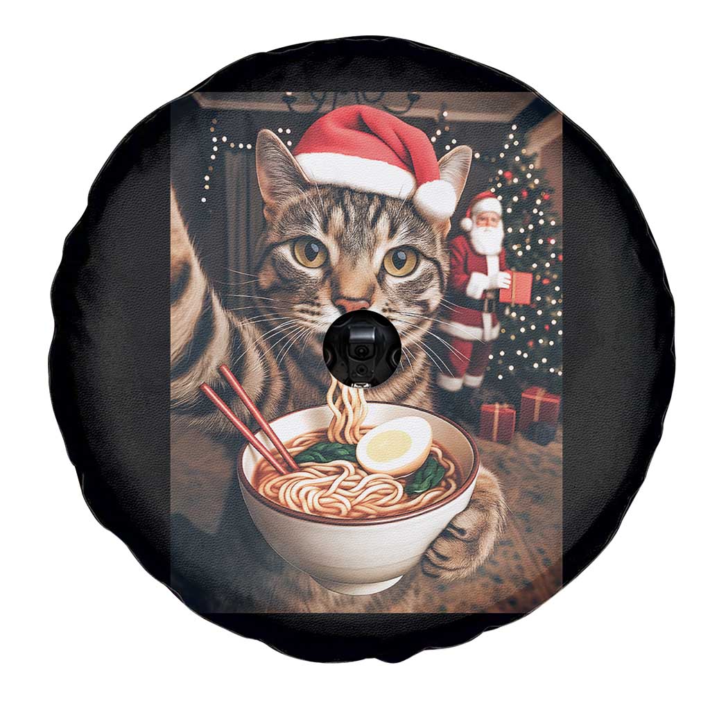 Funny Cat Ramen Selfie With Santa Christmas Spare Tire Cover - Wonder Print Shop