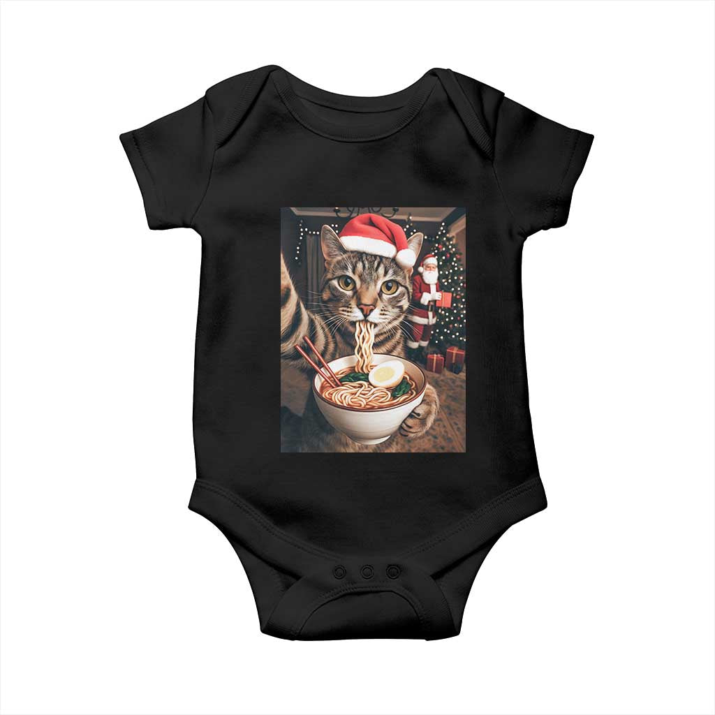 Funny Cat Ramen Selfie With Santa Christmas Baby Onesie - Wonder Print Shop