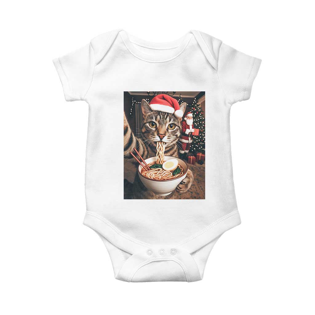 Funny Cat Ramen Selfie With Santa Christmas Baby Onesie - Wonder Print Shop