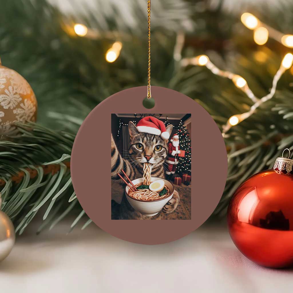 Funny Cat Ramen Selfie With Santa Christmas Ceramic Ornament - Wonder Print Shop