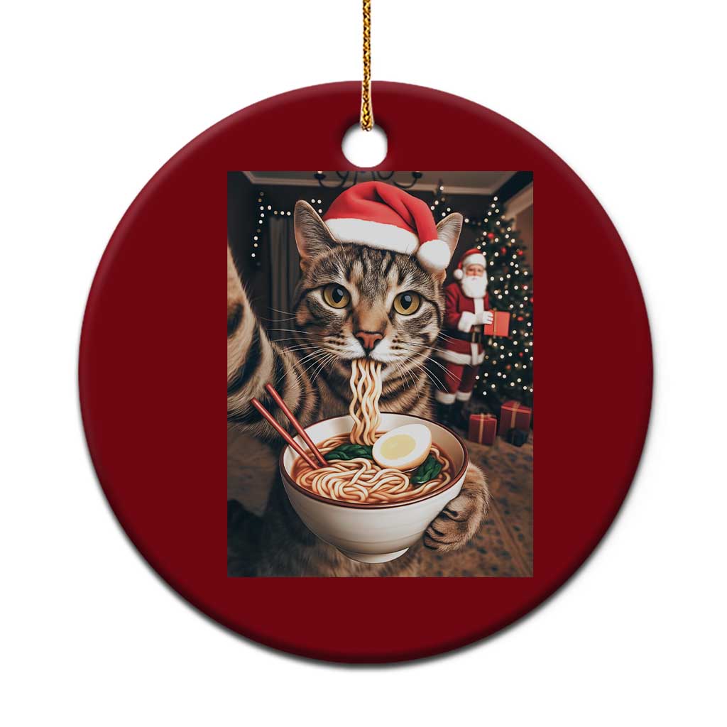 Funny Cat Ramen Selfie With Santa Christmas Ceramic Ornament - Wonder Print Shop