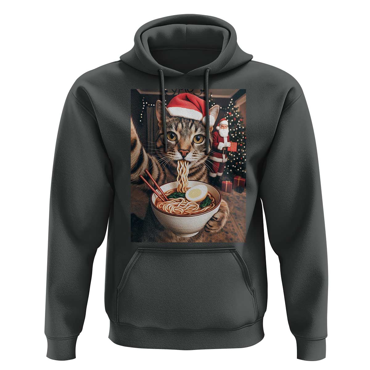 Funny Cat Ramen Selfie With Santa Christmas Hoodie - Wonder Print Shop