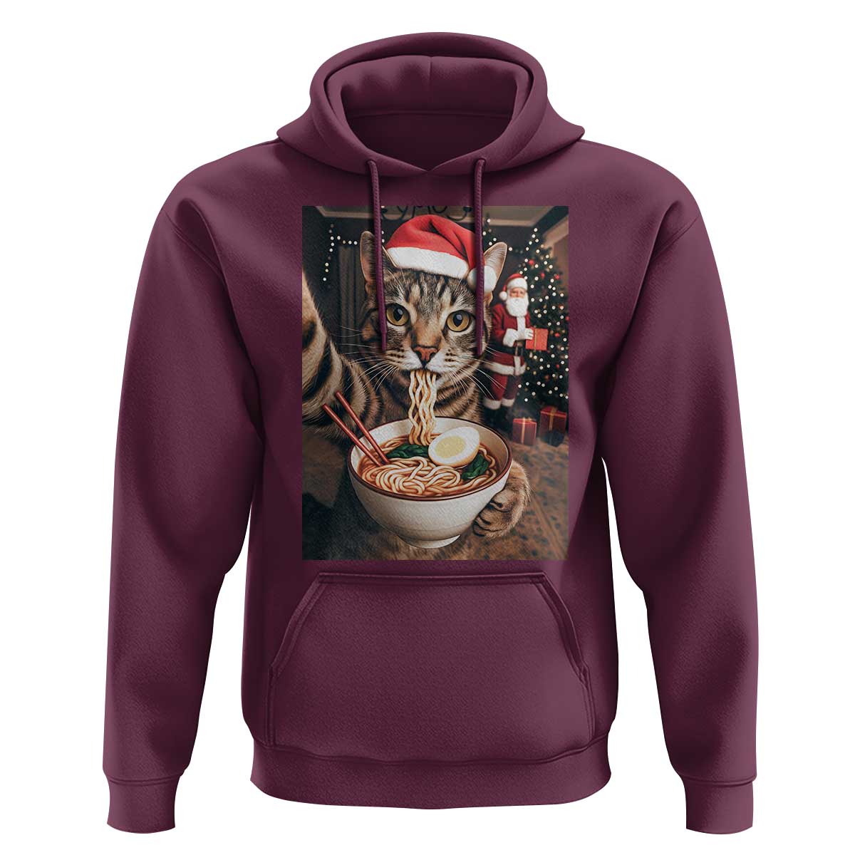 Funny Cat Ramen Selfie With Santa Christmas Hoodie - Wonder Print Shop