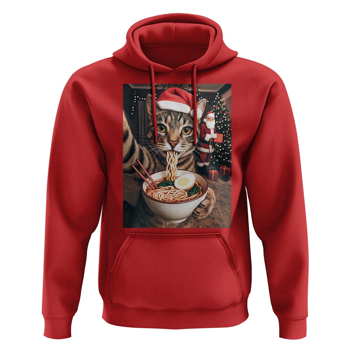Funny Cat Ramen Selfie With Santa Christmas Hoodie - Wonder Print Shop
