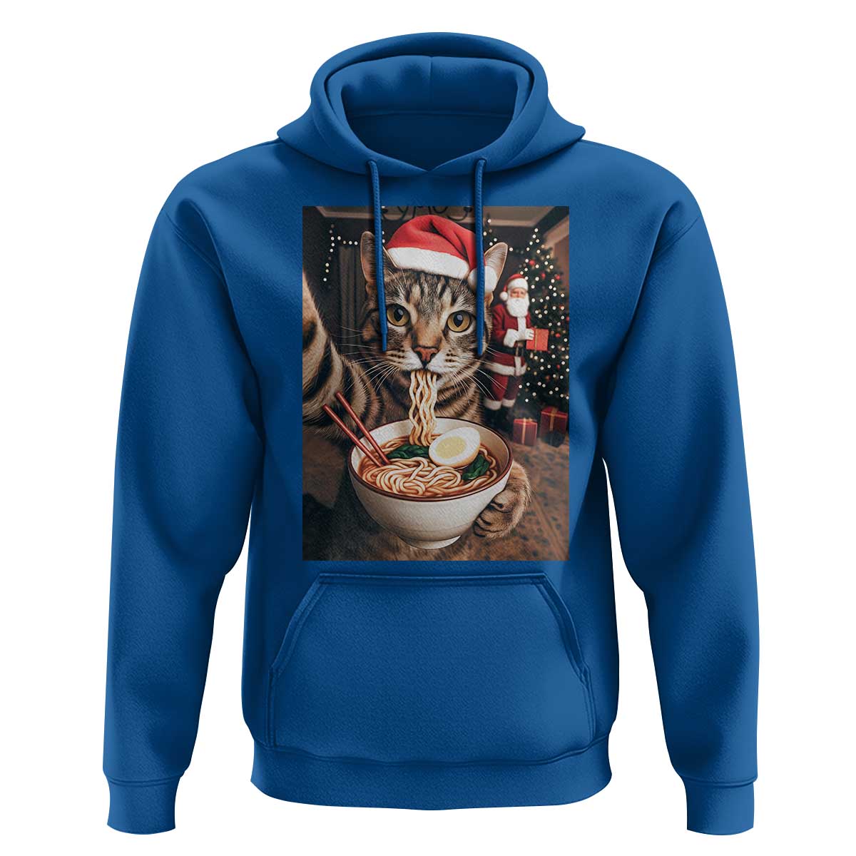 Funny Cat Ramen Selfie With Santa Christmas Hoodie - Wonder Print Shop