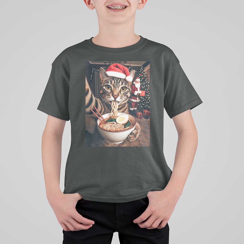 Funny Cat Ramen Selfie With Santa Christmas T Shirt For Kid - Wonder Print Shop