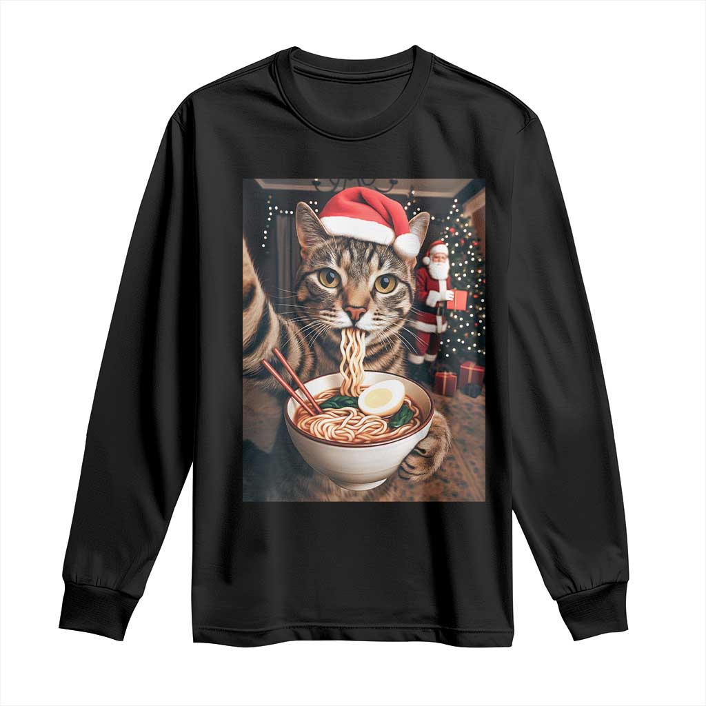 Funny Cat Ramen Selfie With Santa Christmas Long Sleeve Shirt - Wonder Print Shop