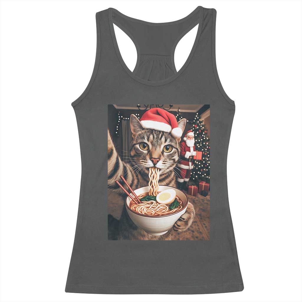 Funny Cat Ramen Selfie With Santa Christmas Racerback Tank Top - Wonder Print Shop