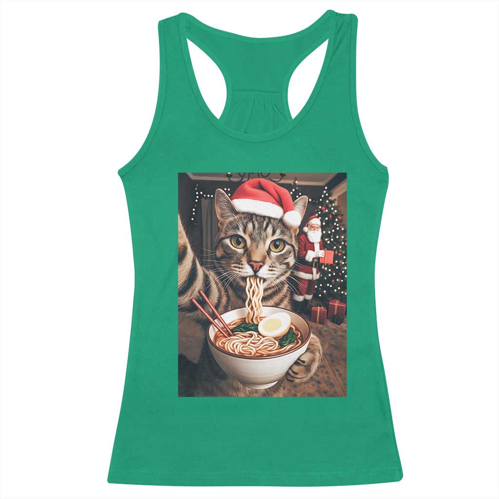 Funny Cat Ramen Selfie With Santa Christmas Racerback Tank Top - Wonder Print Shop