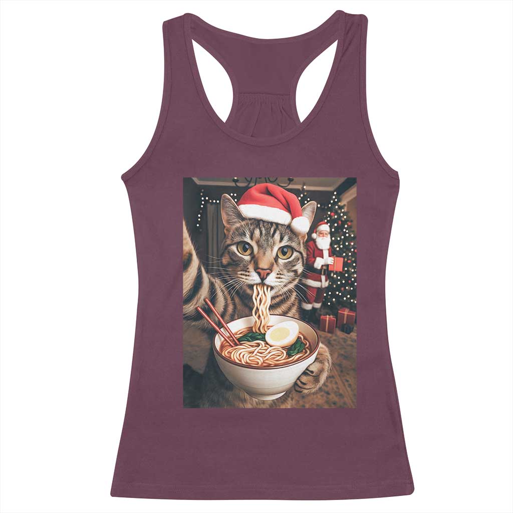 Funny Cat Ramen Selfie With Santa Christmas Racerback Tank Top - Wonder Print Shop