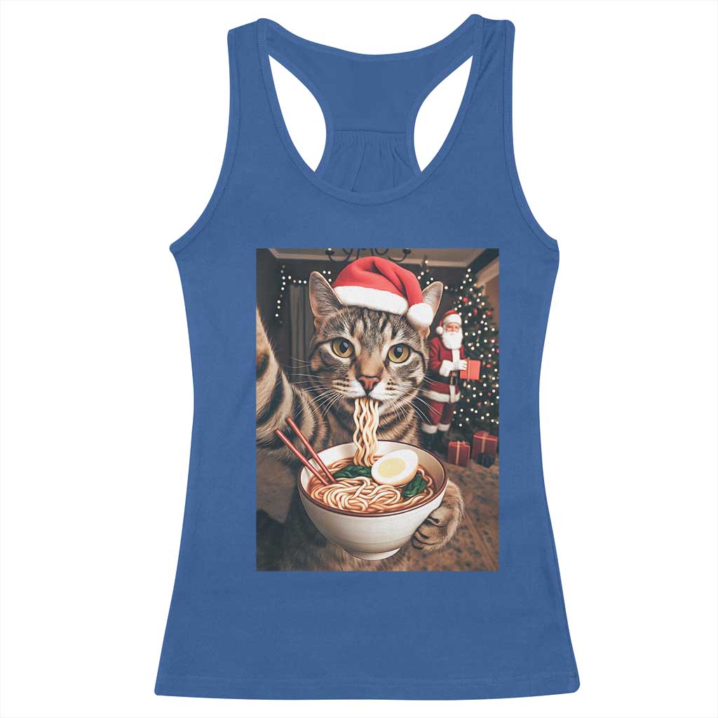 Funny Cat Ramen Selfie With Santa Christmas Racerback Tank Top - Wonder Print Shop