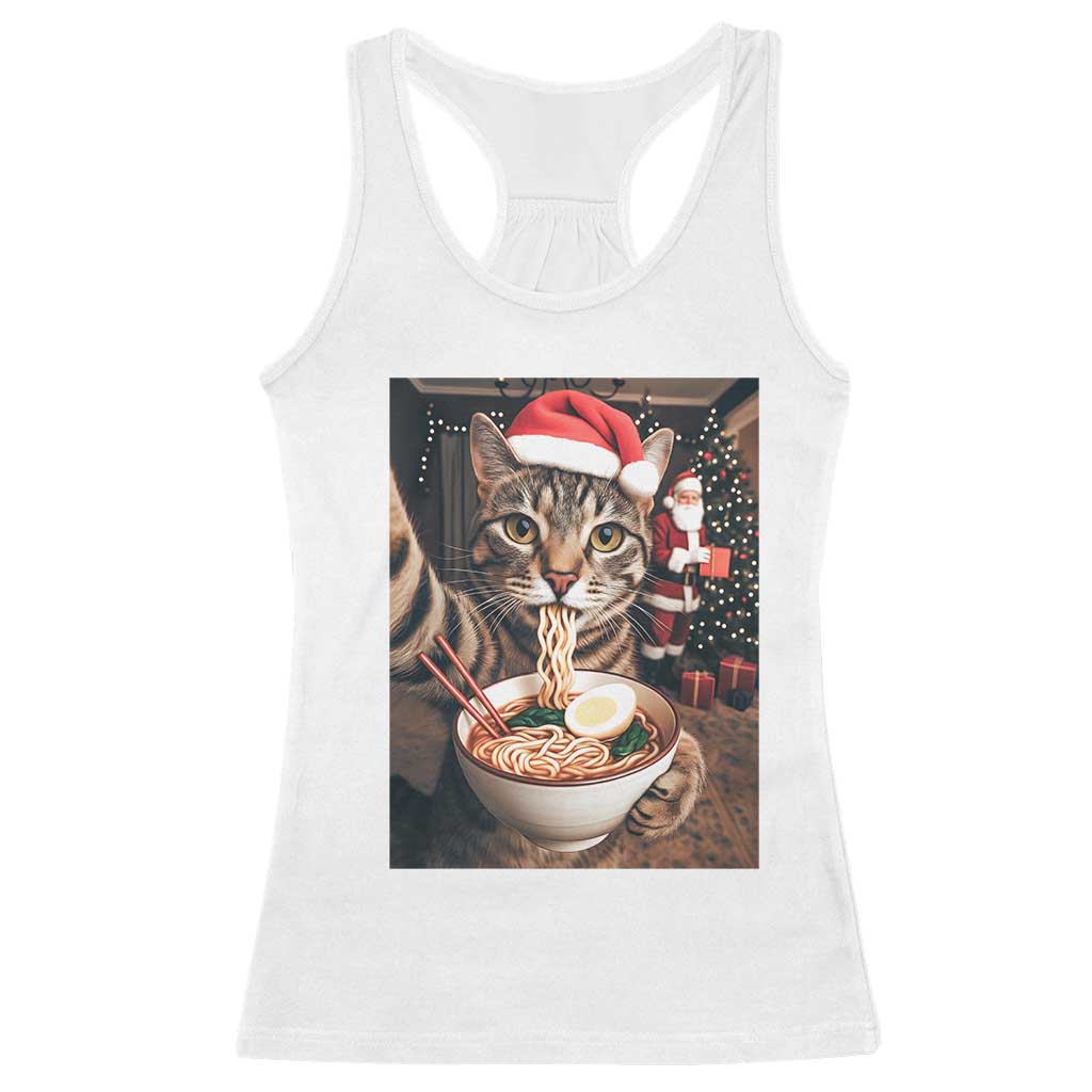 Funny Cat Ramen Selfie With Santa Christmas Racerback Tank Top - Wonder Print Shop