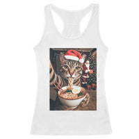 Funny Cat Ramen Selfie With Santa Christmas Racerback Tank Top - Wonder Print Shop
