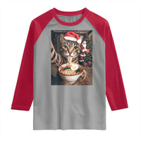 Funny Cat Ramen Selfie With Santa Christmas Raglan Shirt - Wonder Print Shop
