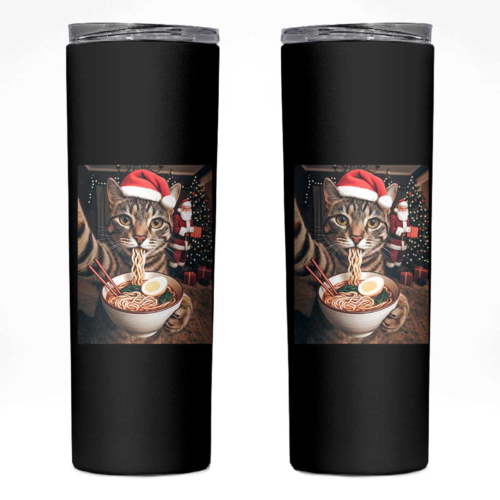 Funny Cat Ramen Selfie With Santa Christmas Skinny Tumbler - Wonder Print Shop