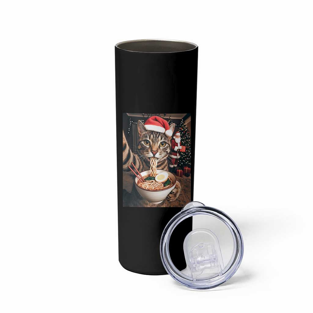 Funny Cat Ramen Selfie With Santa Christmas Skinny Tumbler - Wonder Print Shop