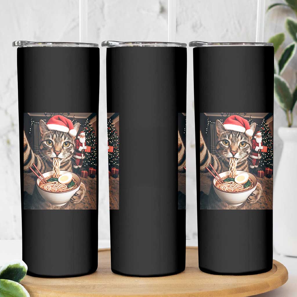 Funny Cat Ramen Selfie With Santa Christmas Skinny Tumbler - Wonder Print Shop