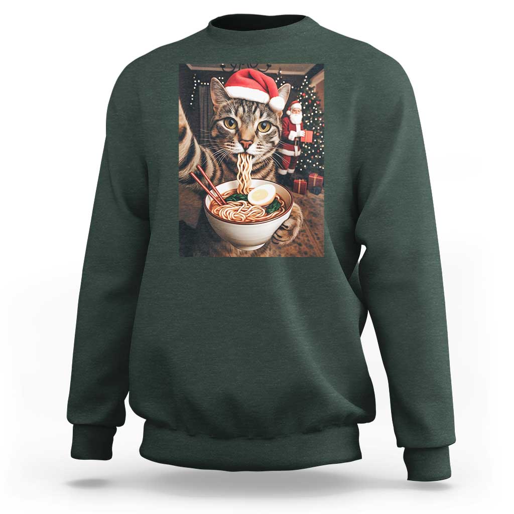 Funny Cat Ramen Selfie With Santa Christmas Sweatshirt - Wonder Print Shop