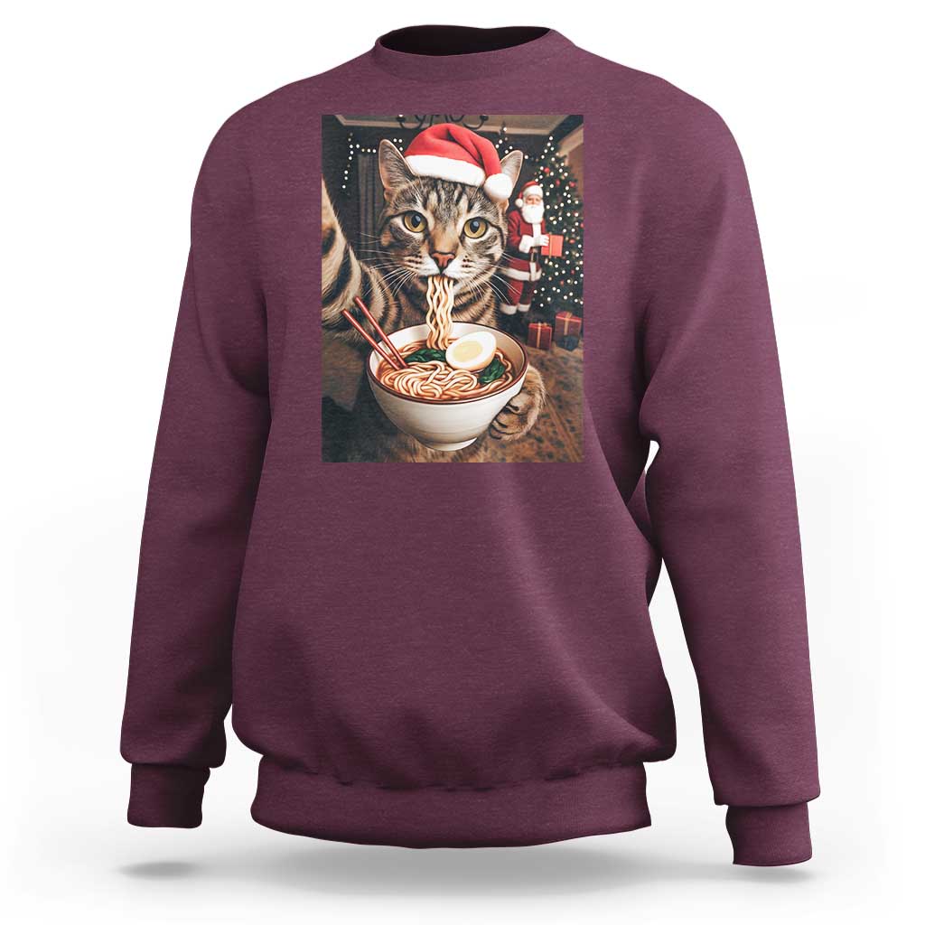 Funny Cat Ramen Selfie With Santa Christmas Sweatshirt - Wonder Print Shop