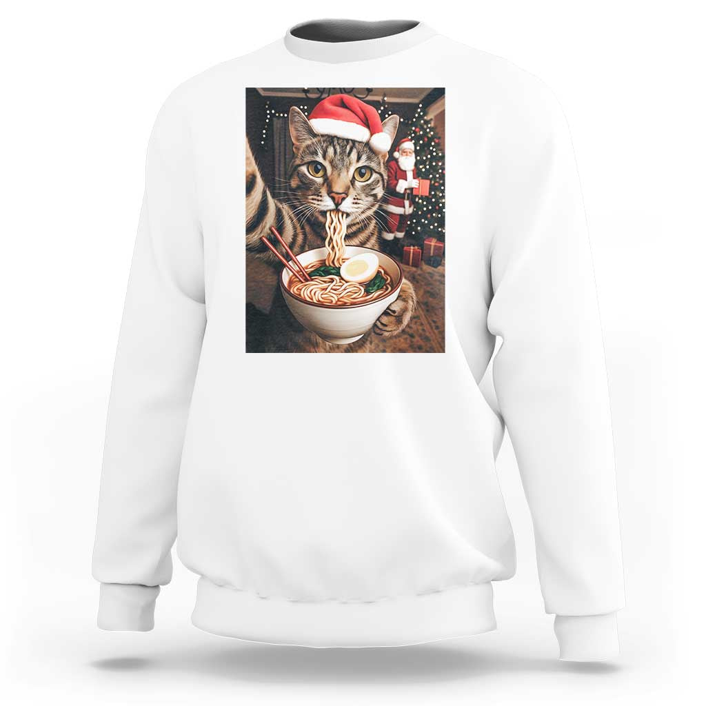 Funny Cat Ramen Selfie With Santa Christmas Sweatshirt - Wonder Print Shop