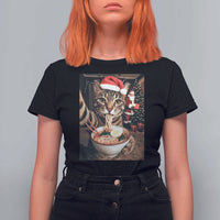 Funny Cat Ramen Selfie With Santa Christmas T Shirt For Women - Wonder Print Shop
