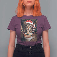 Funny Cat Ramen Selfie With Santa Christmas T Shirt For Women - Wonder Print Shop