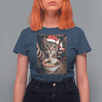 Funny Cat Ramen Selfie With Santa Christmas T Shirt For Women - Wonder Print Shop