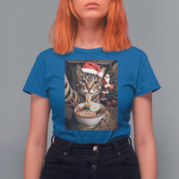 Funny Cat Ramen Selfie With Santa Christmas T Shirt For Women - Wonder Print Shop