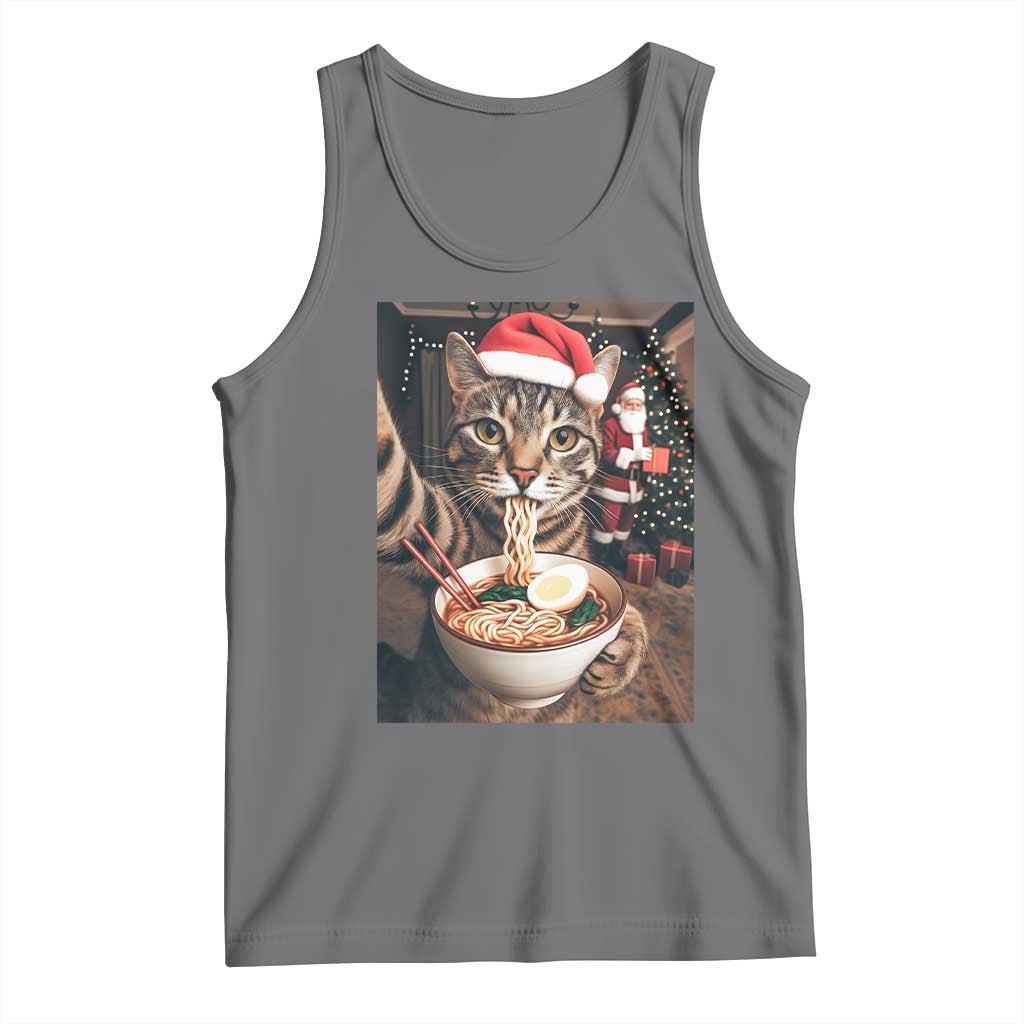 Funny Cat Ramen Selfie With Santa Christmas Tank Top - Wonder Print Shop