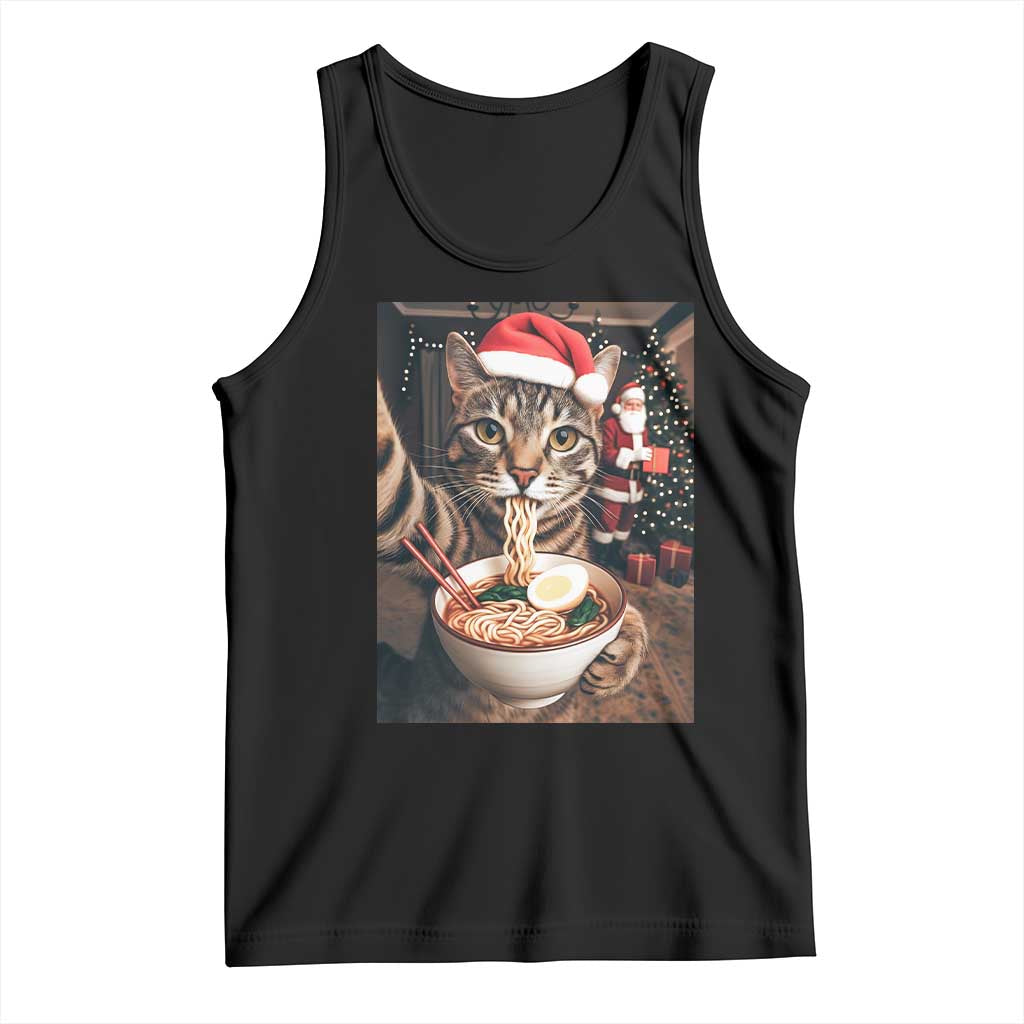 Funny Cat Ramen Selfie With Santa Christmas Tank Top - Wonder Print Shop