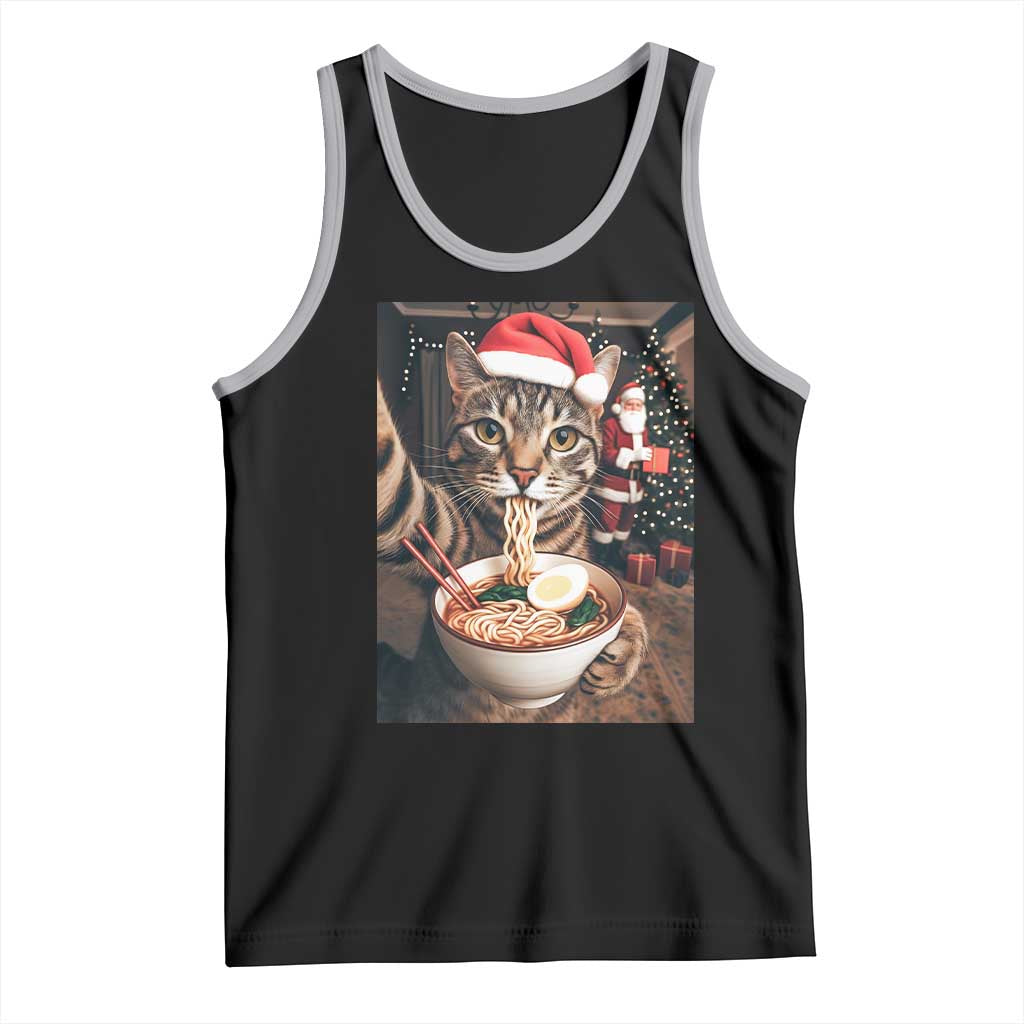 Funny Cat Ramen Selfie With Santa Christmas Tank Top - Wonder Print Shop