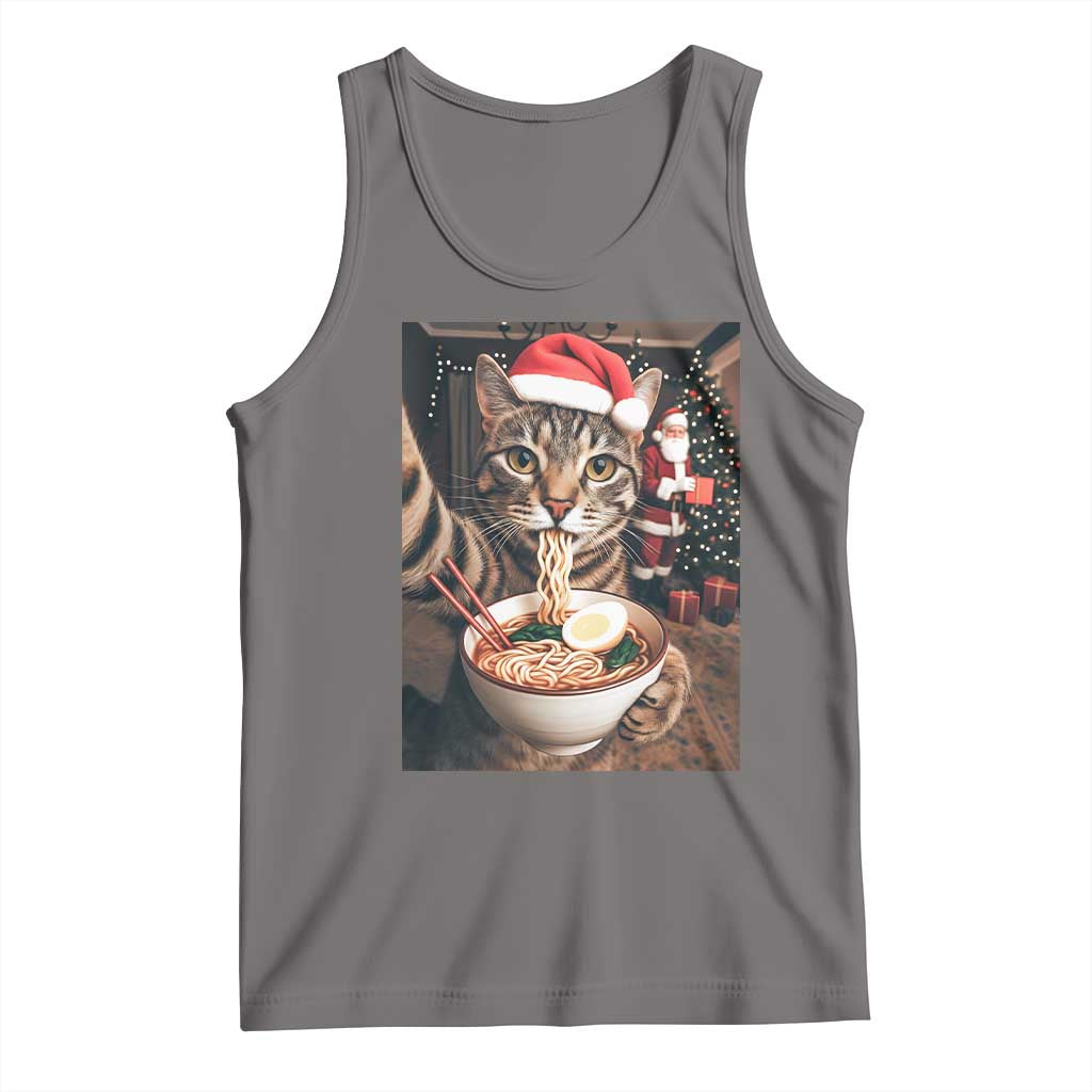 Funny Cat Ramen Selfie With Santa Christmas Tank Top - Wonder Print Shop