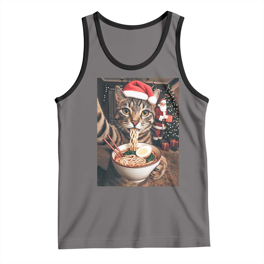 Funny Cat Ramen Selfie With Santa Christmas Tank Top - Wonder Print Shop