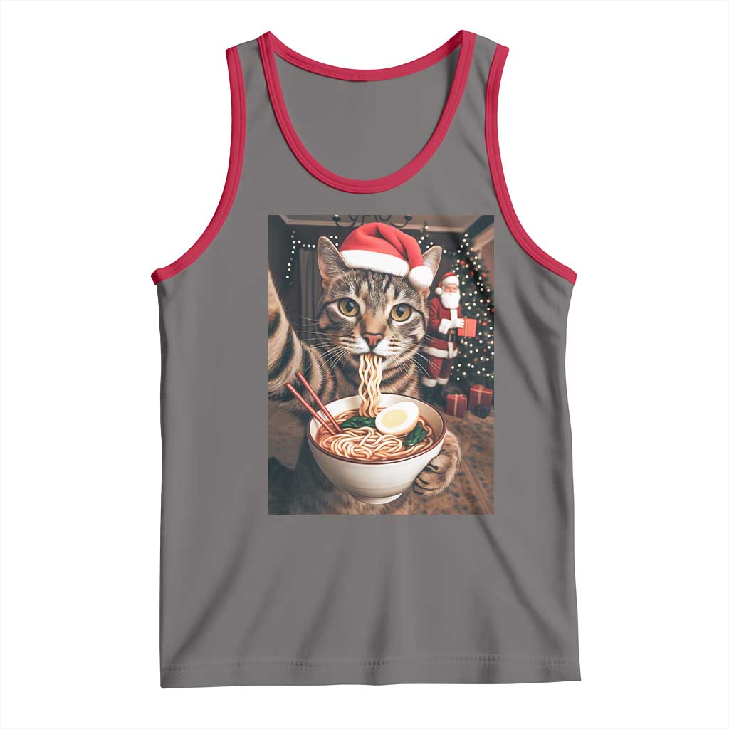 Funny Cat Ramen Selfie With Santa Christmas Tank Top - Wonder Print Shop