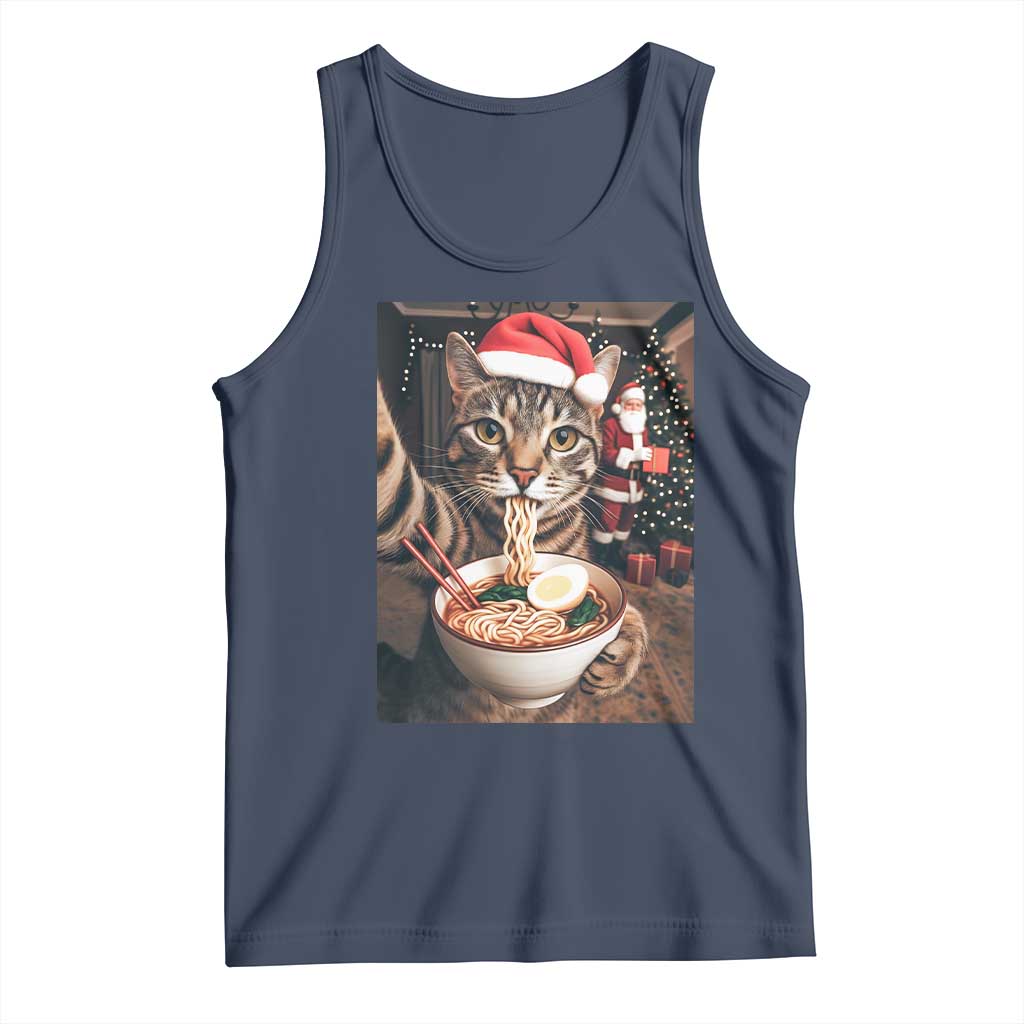 Funny Cat Ramen Selfie With Santa Christmas Tank Top - Wonder Print Shop