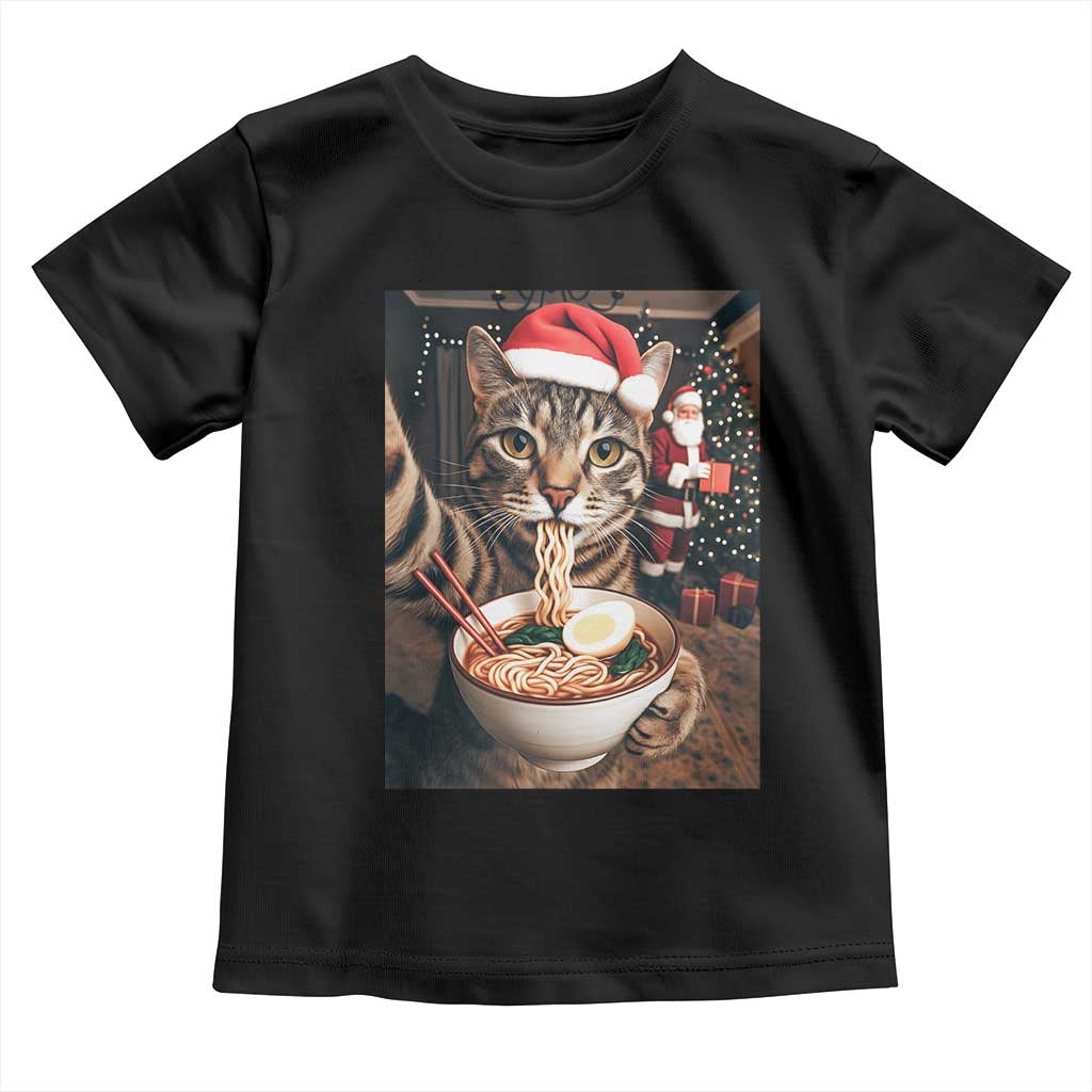 Funny Cat Ramen Selfie With Santa Christmas Toddler T Shirt - Wonder Print Shop