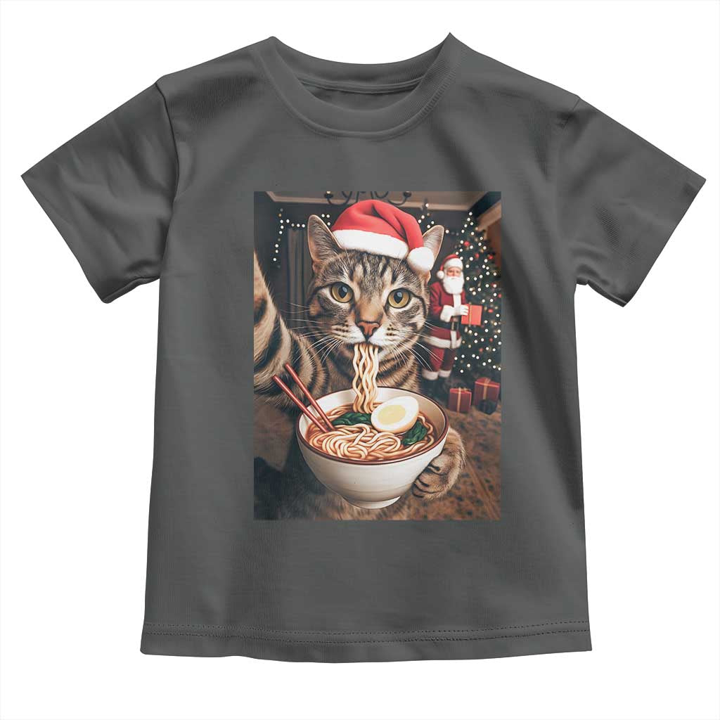 Funny Cat Ramen Selfie With Santa Christmas Toddler T Shirt - Wonder Print Shop