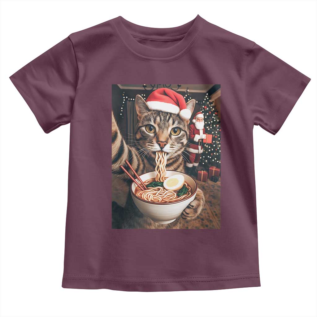 Funny Cat Ramen Selfie With Santa Christmas Toddler T Shirt - Wonder Print Shop