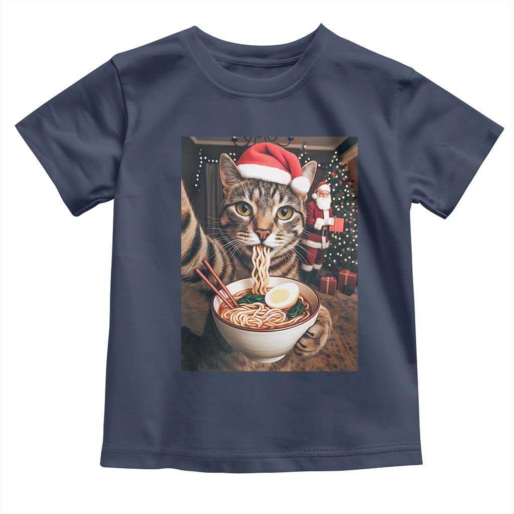 Funny Cat Ramen Selfie With Santa Christmas Toddler T Shirt - Wonder Print Shop