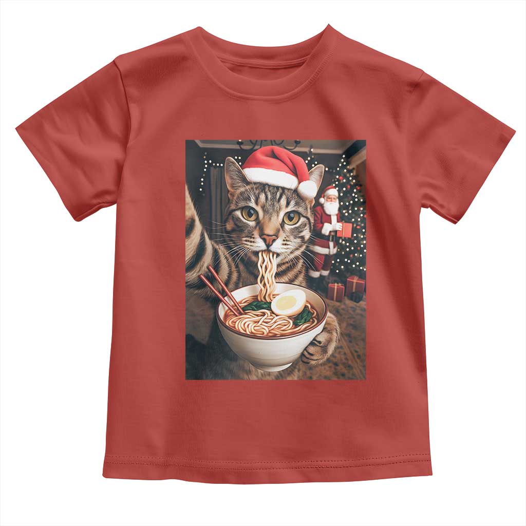 Funny Cat Ramen Selfie With Santa Christmas Toddler T Shirt - Wonder Print Shop