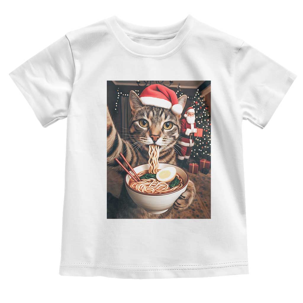 Funny Cat Ramen Selfie With Santa Christmas Toddler T Shirt - Wonder Print Shop